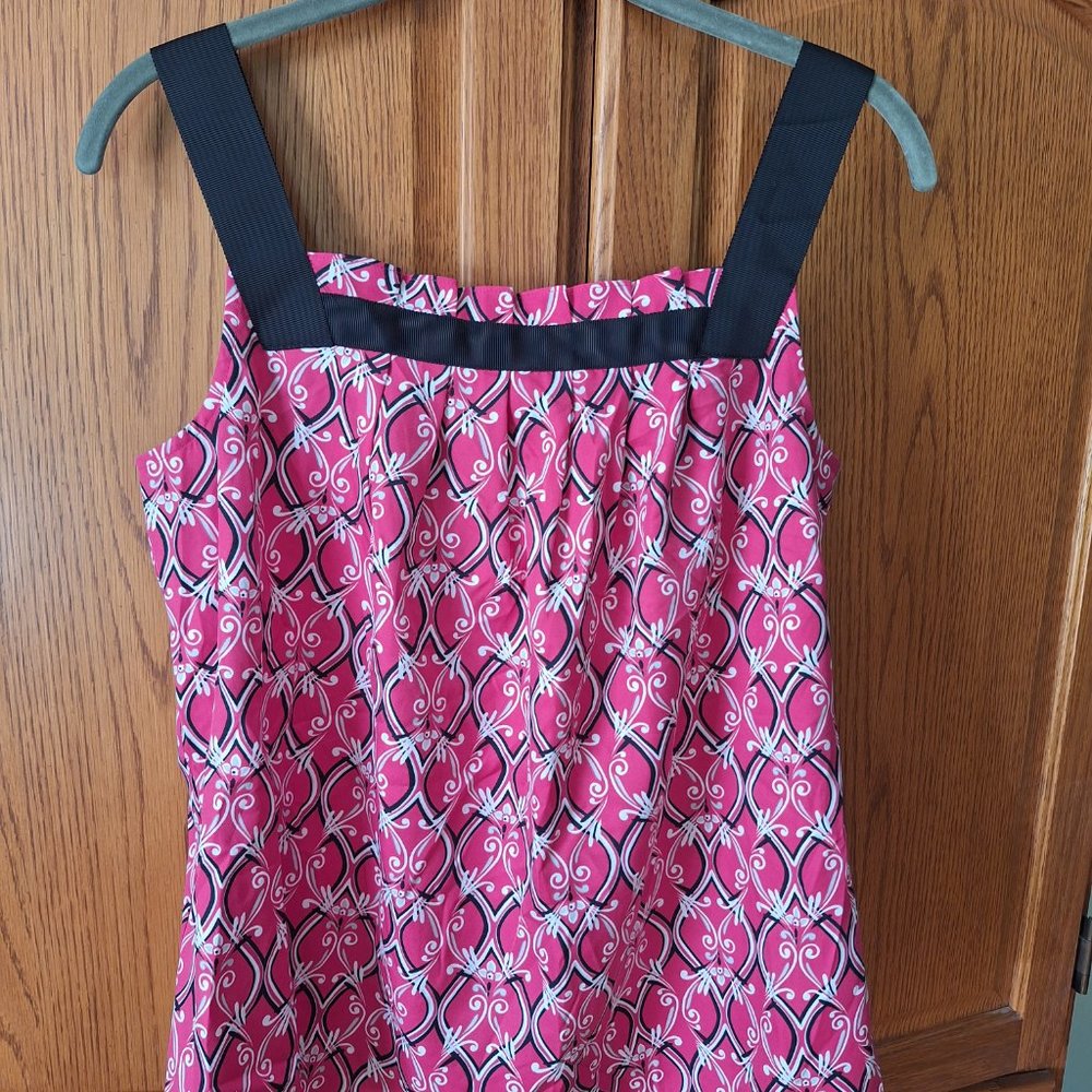 LOFT Petites Blouse Pink Black Sleeveless Top Blouse Ribbon Straps Size MP